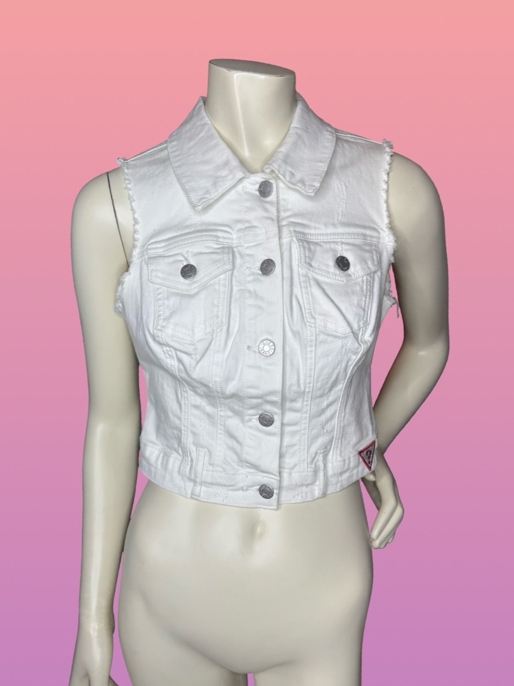 Vintage GUESS White Cropped Denim Vest Size M